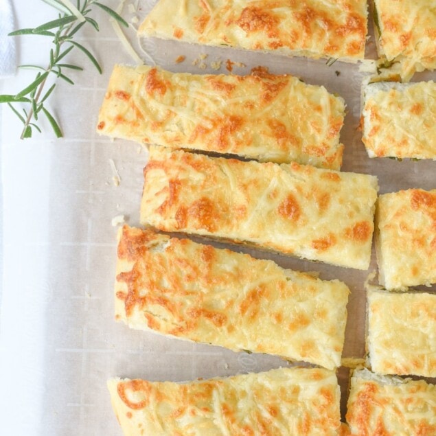 herb flatbread cut into pieces