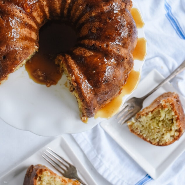 top view of caramel apple cake