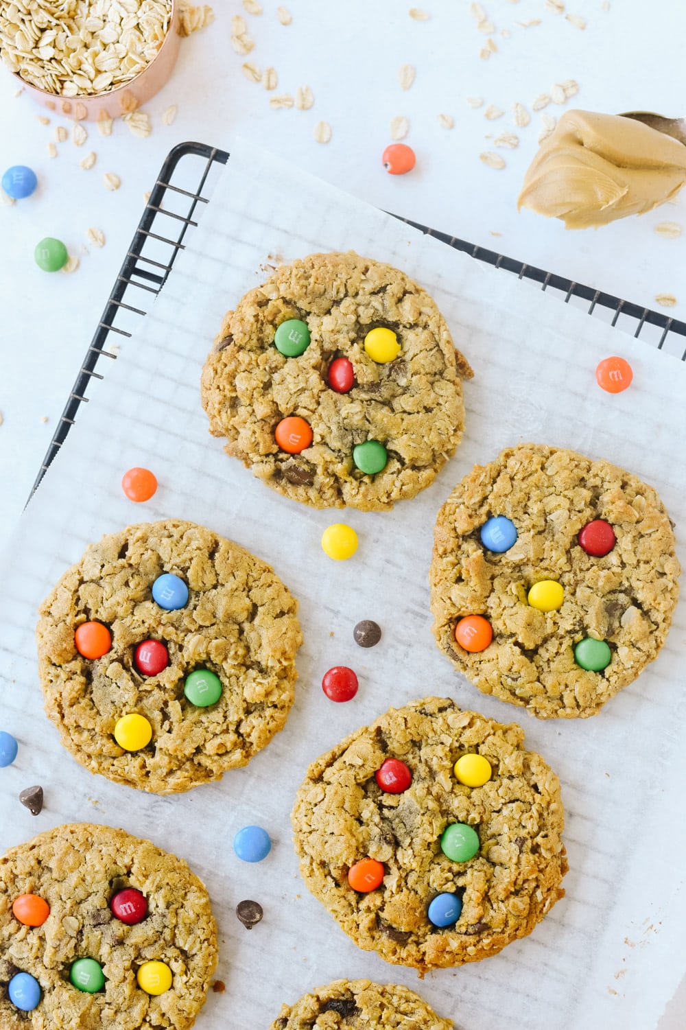 monster cookies on a cooling rack