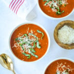 three bowls of instant pot tomato soup