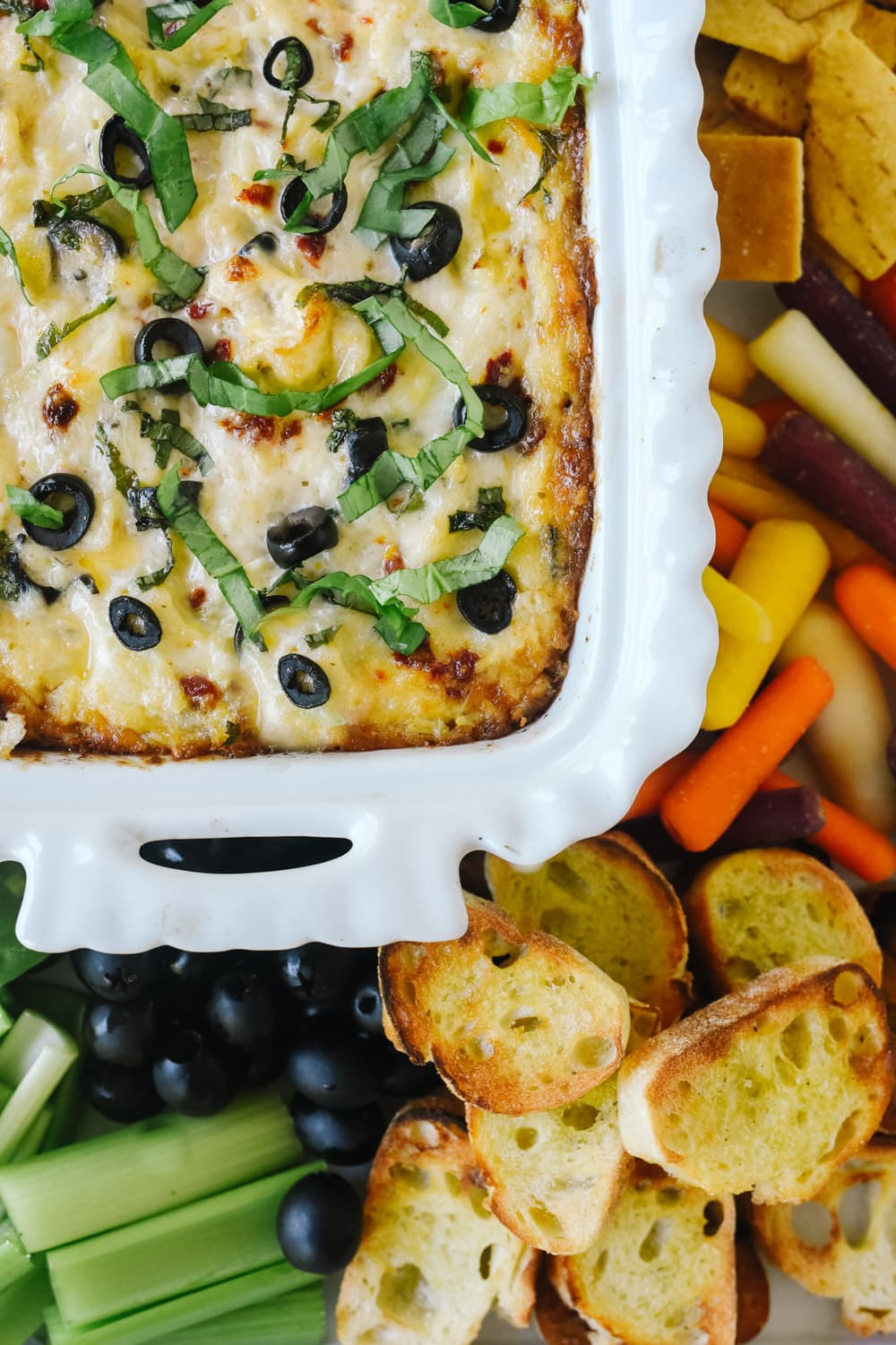 Hot Olive Artichoke Dip with bread