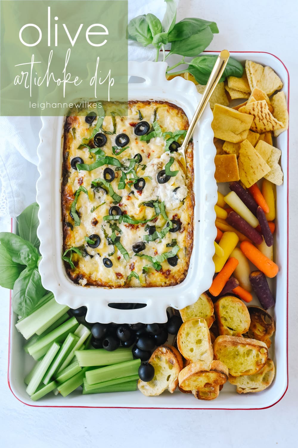 dish of olive artichoke dip