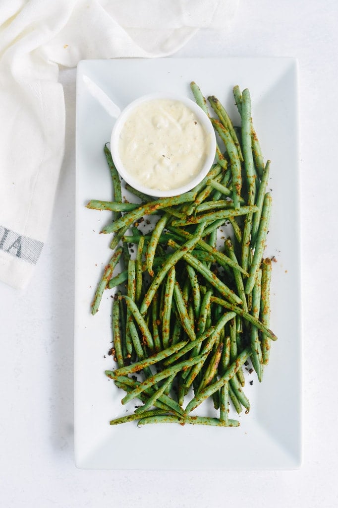 pan seared green beans plate of green beans