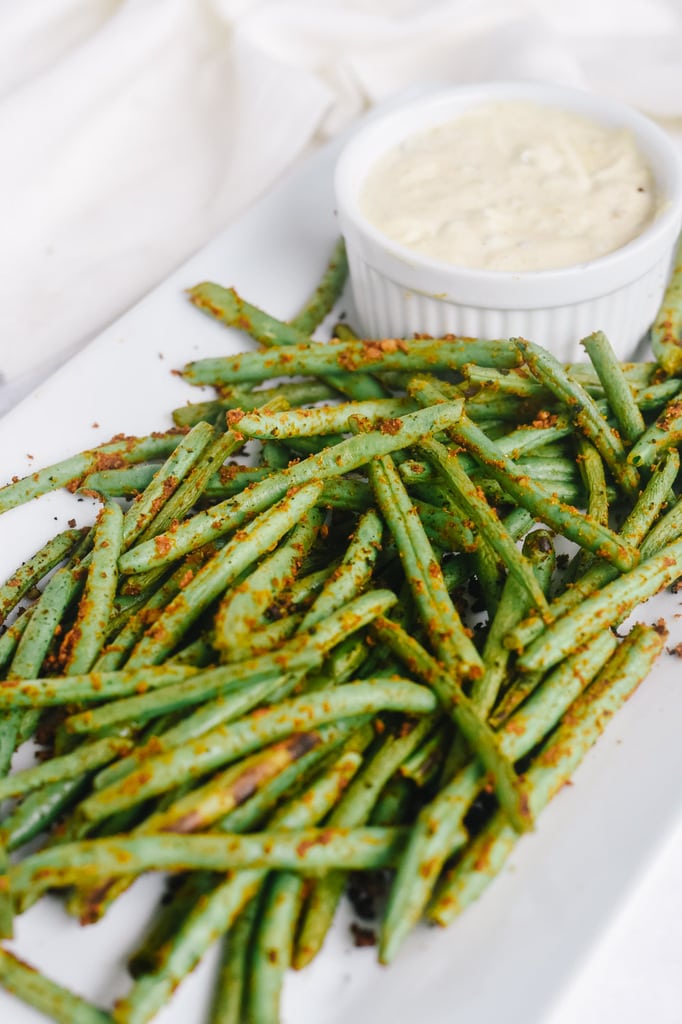 seared green beans on a plate