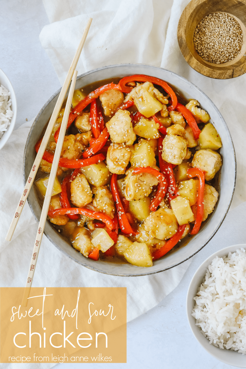 sweet and sour chicken with chopsticks