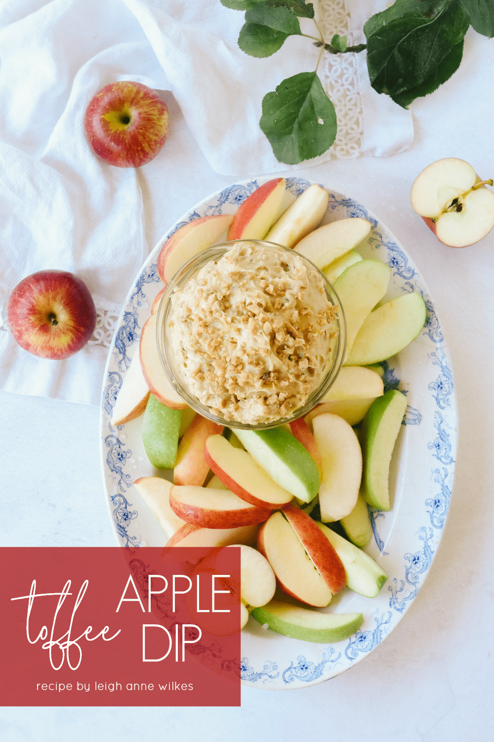 apple toffee dip on a platter with apples