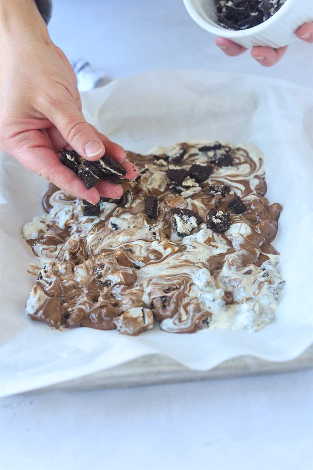 sprinkling cookie on candy bark