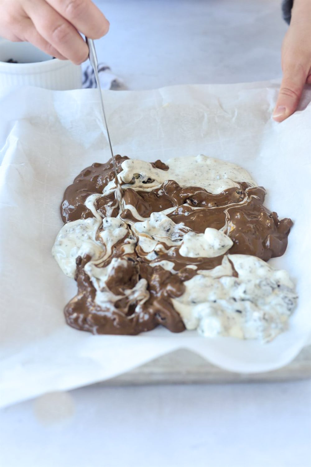 swirling chocolate with a knife