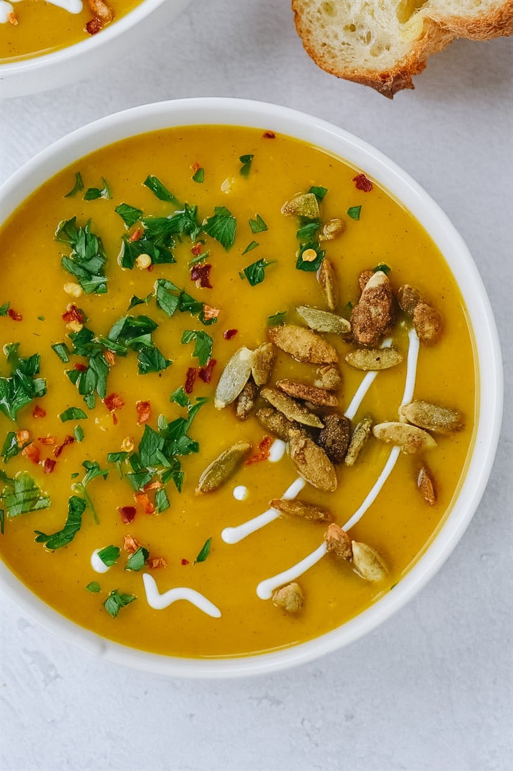 large bowl of butternut squash soup