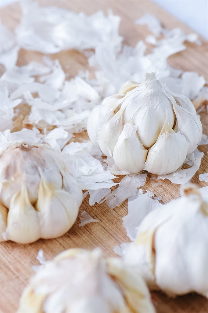 removing skin from garlic heads