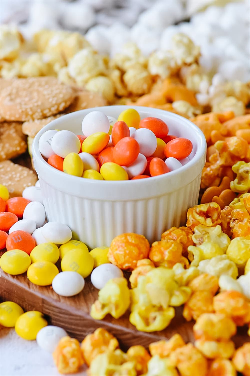 Candy Corn M & M's in a bowl