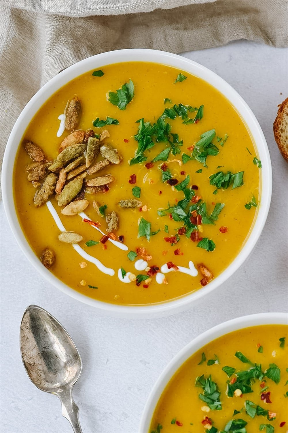 Instant Pot Butternut Squash SOup in a white bowl