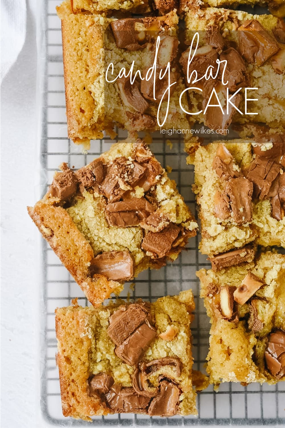 pieces of candy bar cake on rack