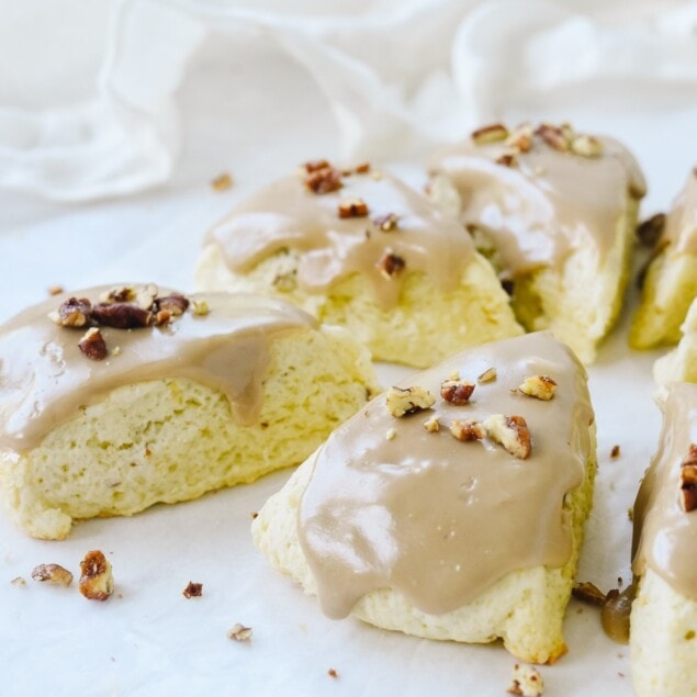 maple pecan scones with frosting