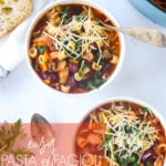 two bowls of pasta fagioli soup