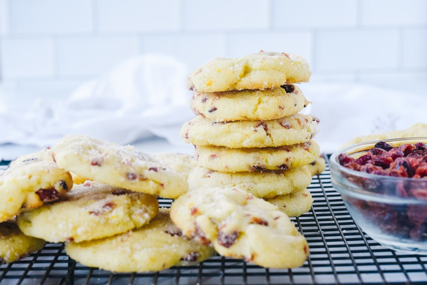 stack of cranberry orange cookies