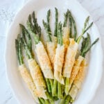 phyllo wrapped asparagus on a plate