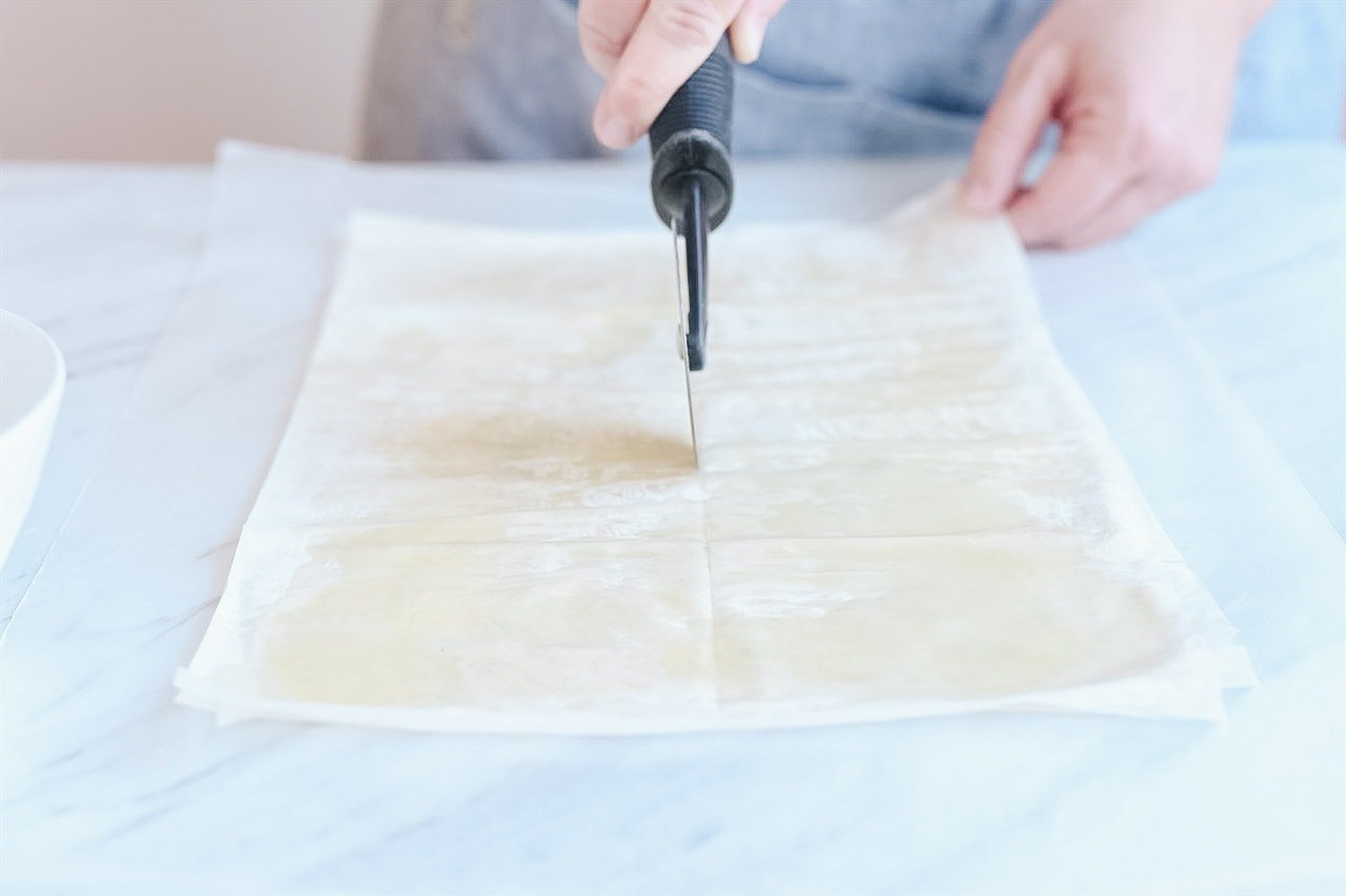 cutting phyllo dough