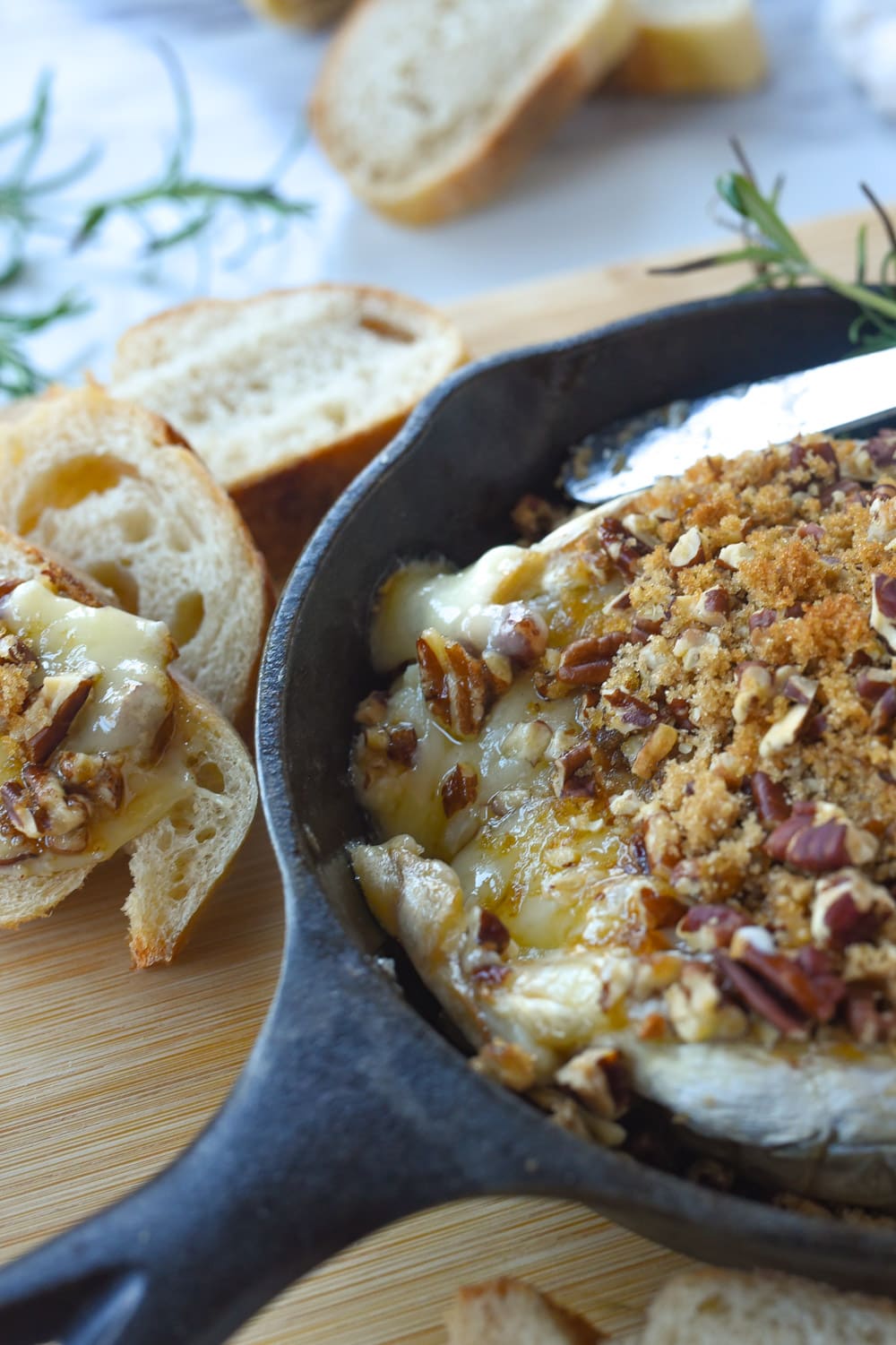 baked brie in a cast iron pan