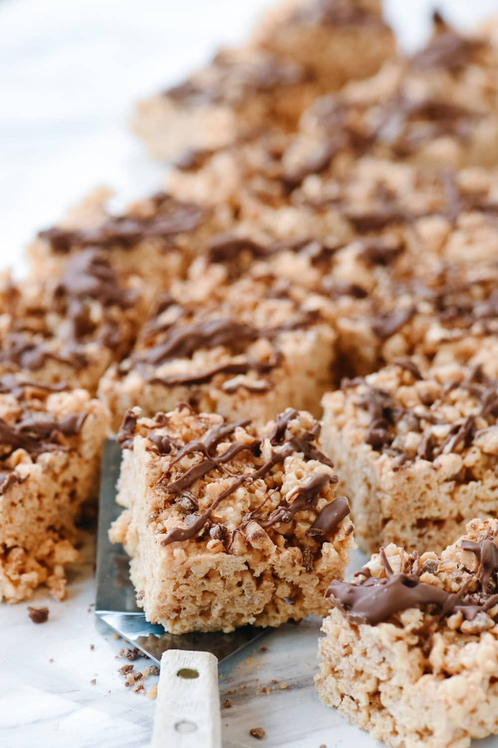 rice krispie treats on a spatula