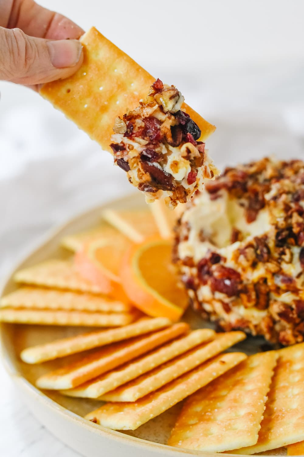 cracker with orange cranberry cheese ball