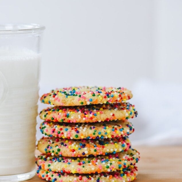 pile of sugar cookies with sprinkles