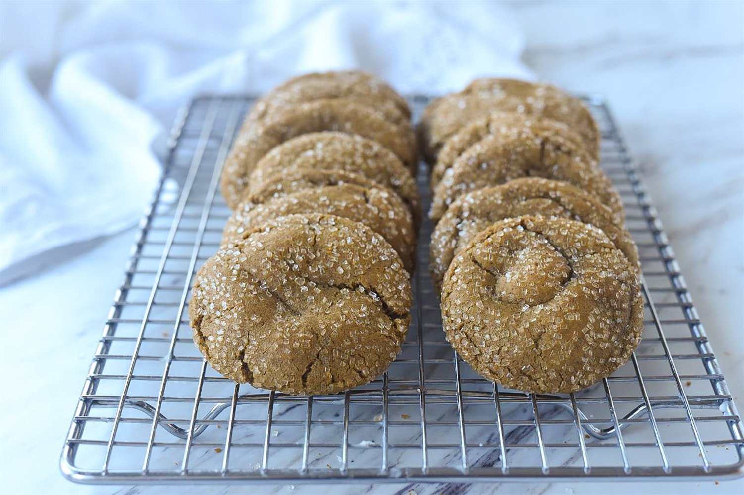 two rows of gingersnaps on cookie rack