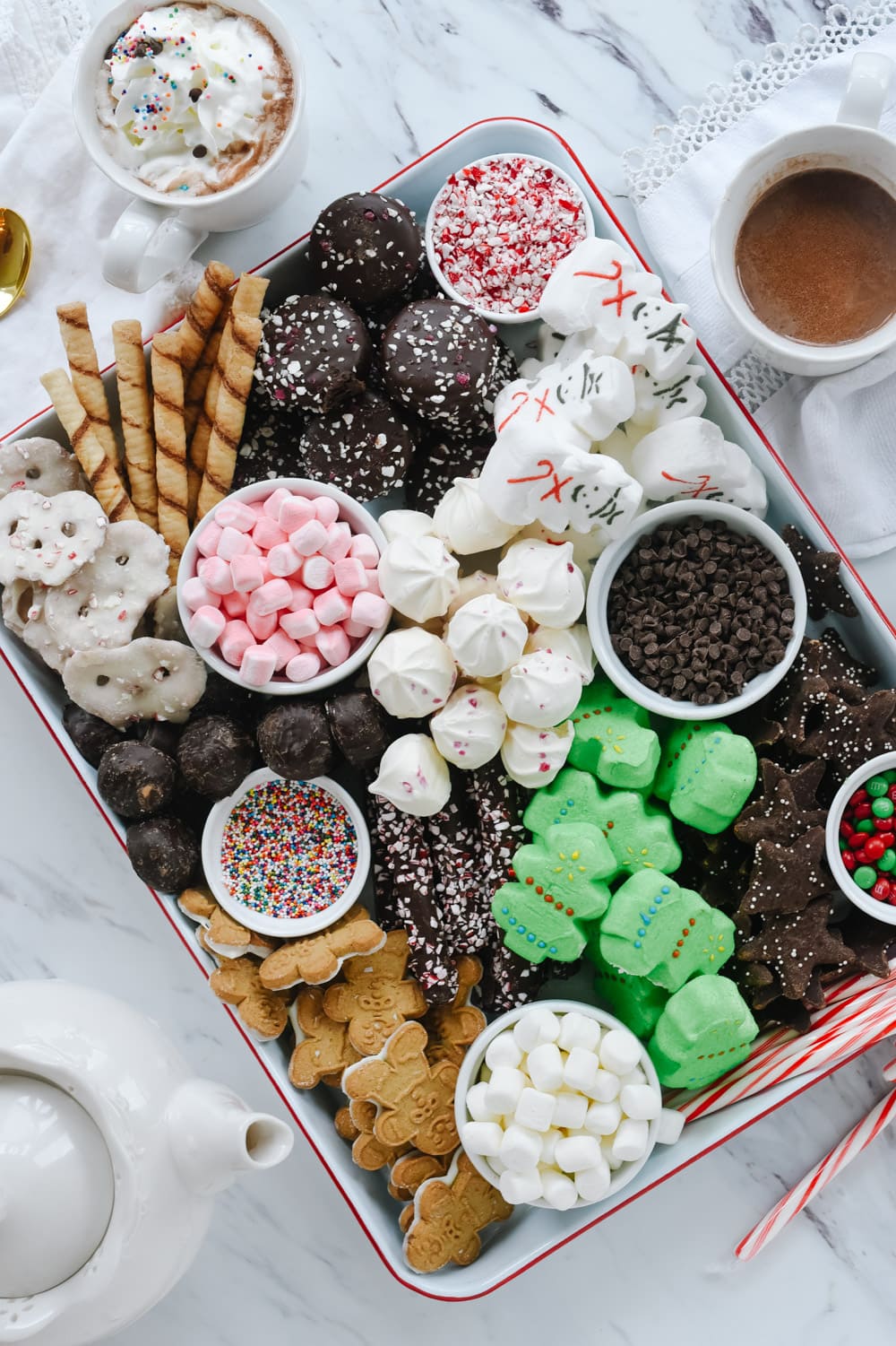 Hot Cocoa snack board overhead shot