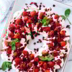 overhead shot of pavlova wreath