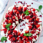 overhead shot of pavlova wreath