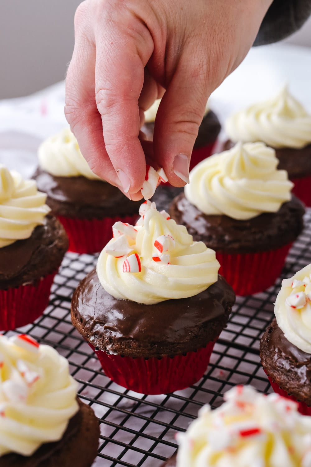 peppermint on top of cupcake