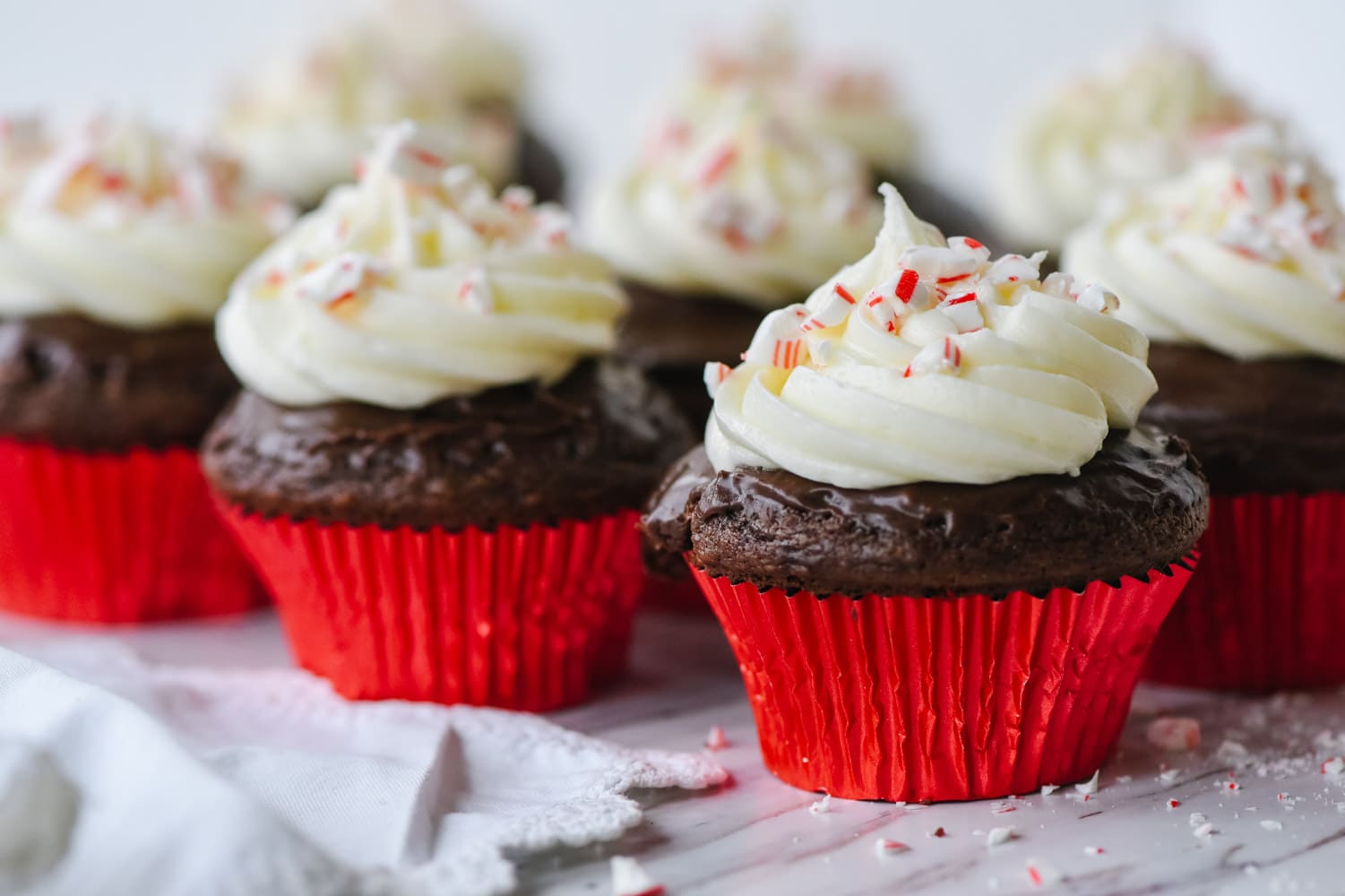 row of chocolate cupcakes