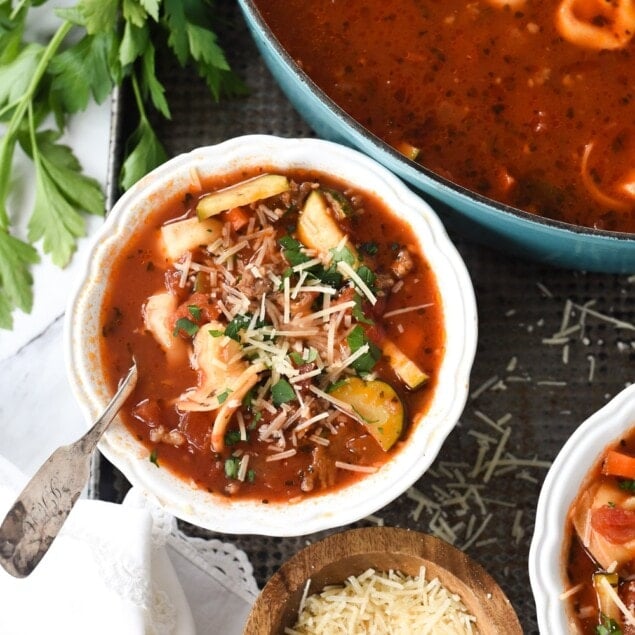 sausage tortellini soup in a bowl