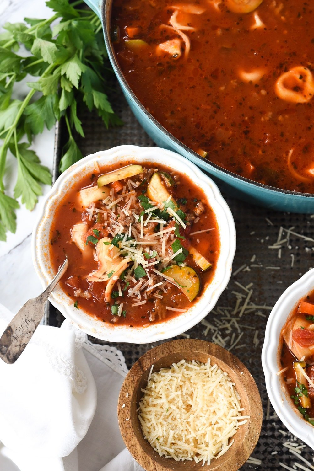 sausage tortellini soup in a bowl