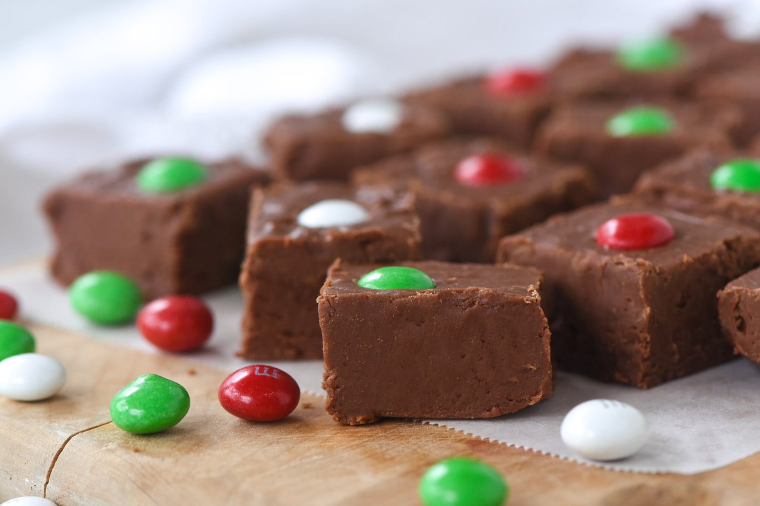 side view of a piece of holiday fudge