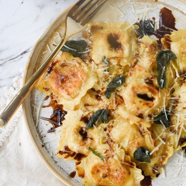 brown butter ravioli on a plate