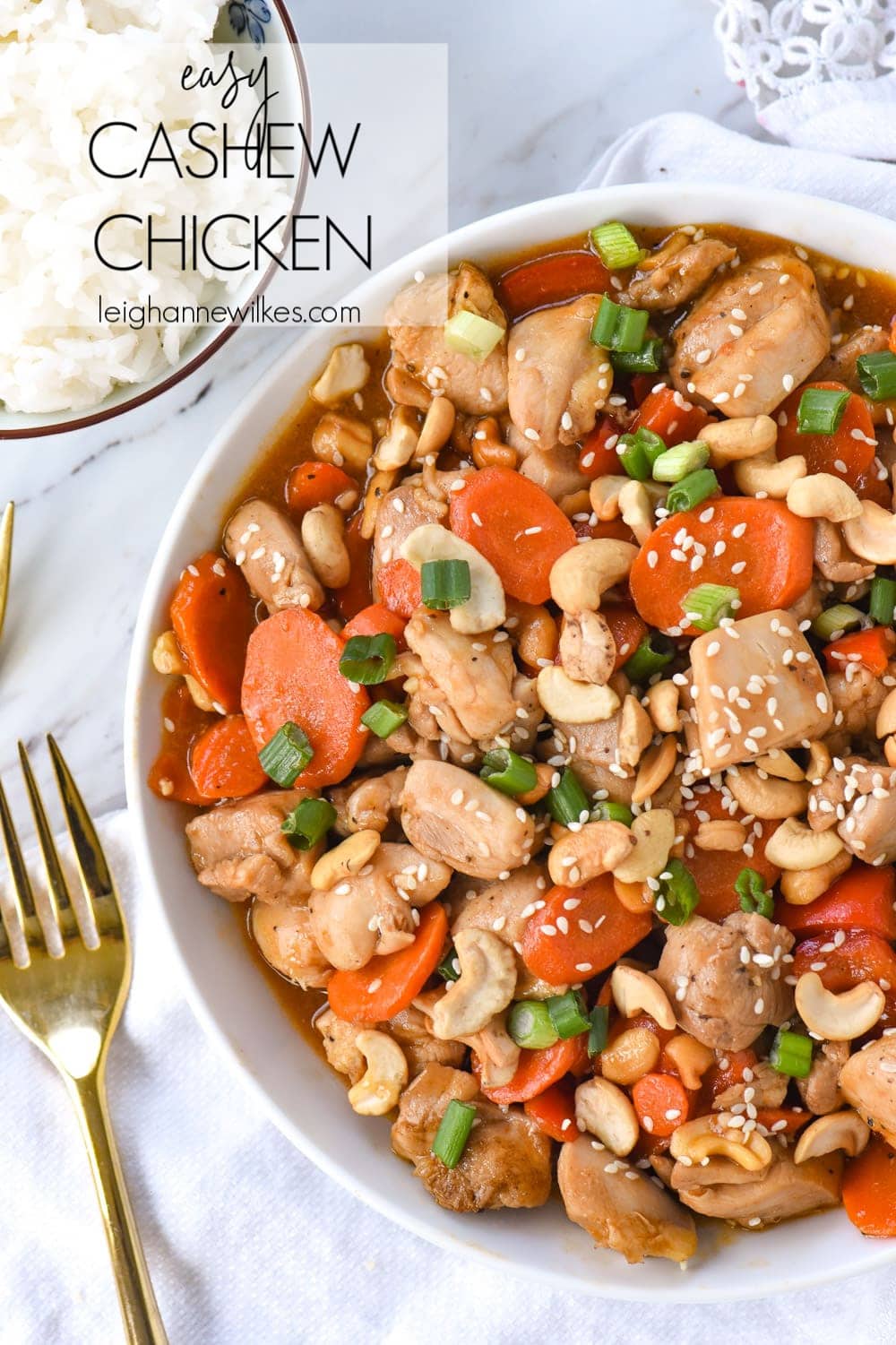 bowl of cashew chicken with rice