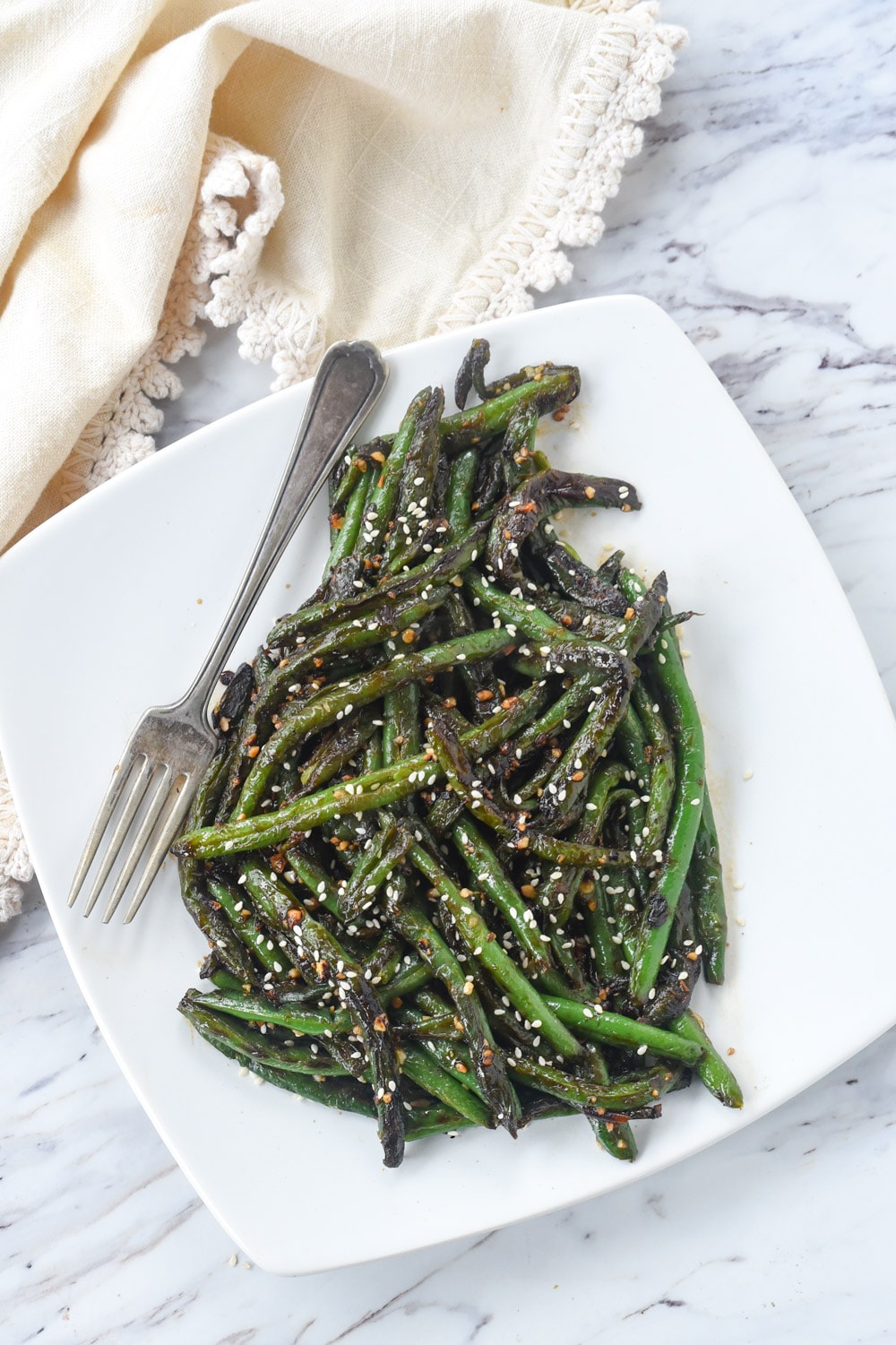 OVERHEAD SHOT OF chinese green beans