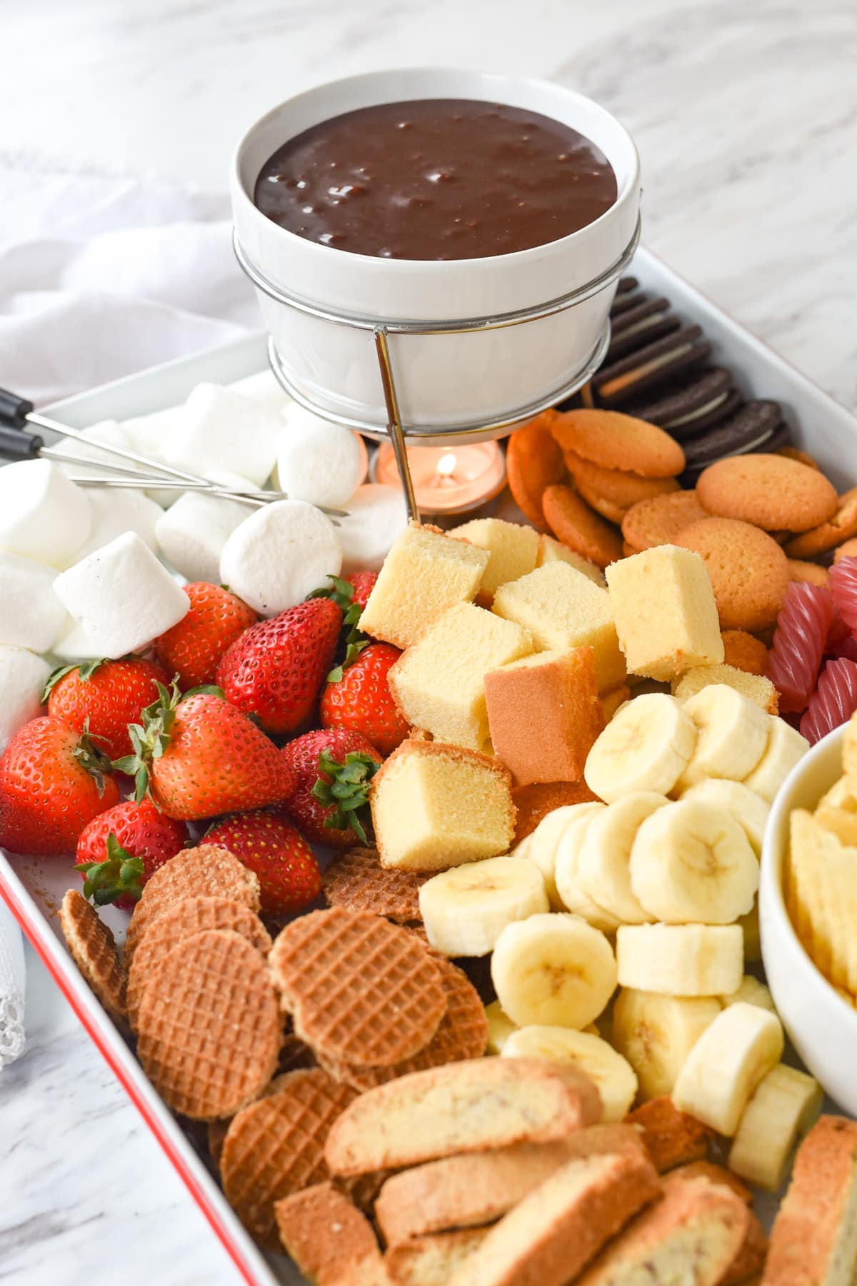 chocolate fondue and all the fixings.