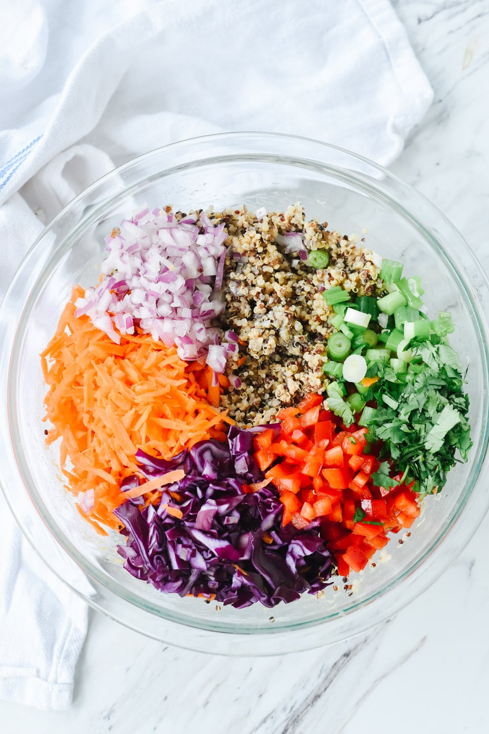 veggies with quinoa in a bowl.