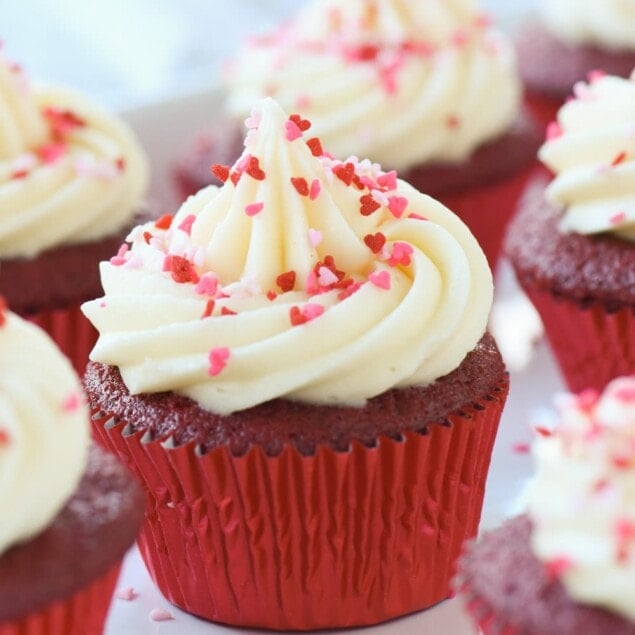 red velvet cupcake with cream cheese frosting