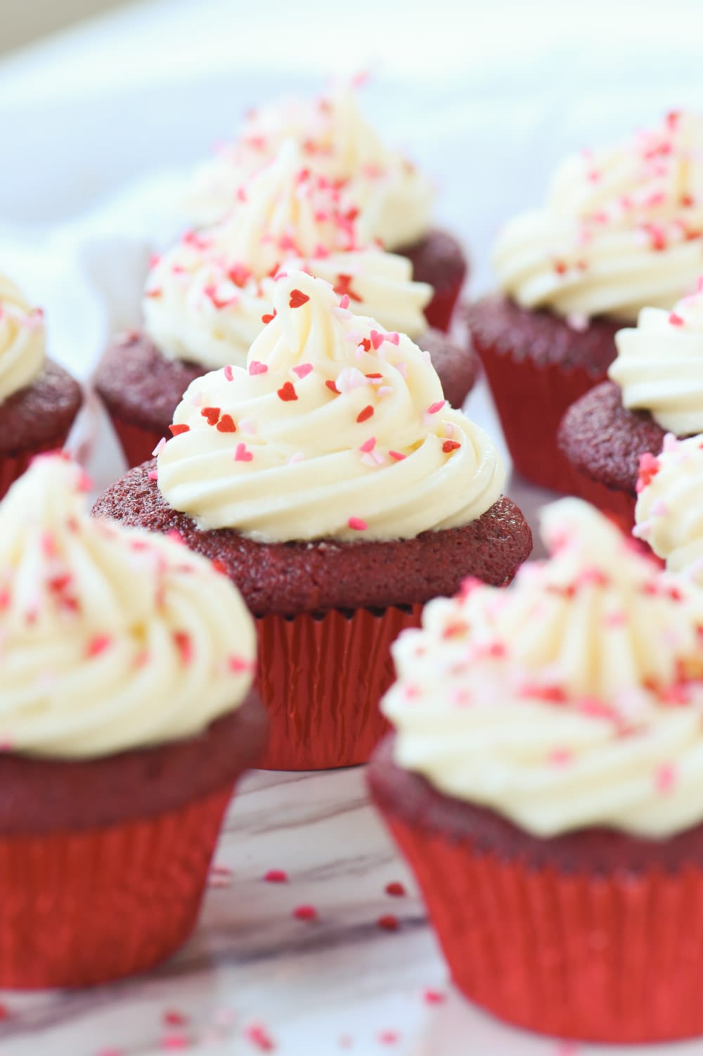 closeup of red velvet cupcakes