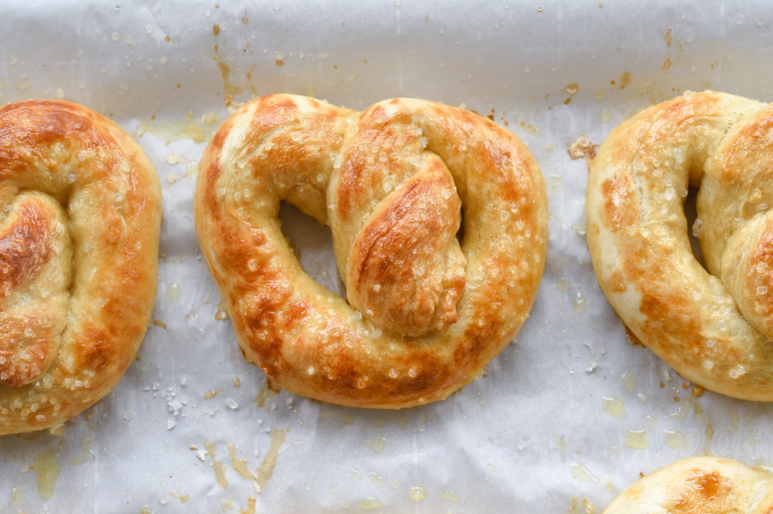 closeup of soft pretzel