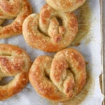 overhead shot of soft pretzels