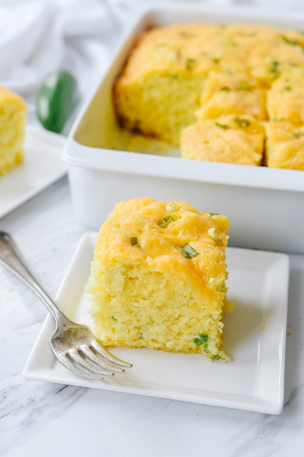 slice of jalapeno cornbread on a plate