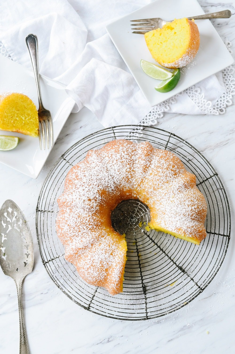 overhead shot of key lime cake