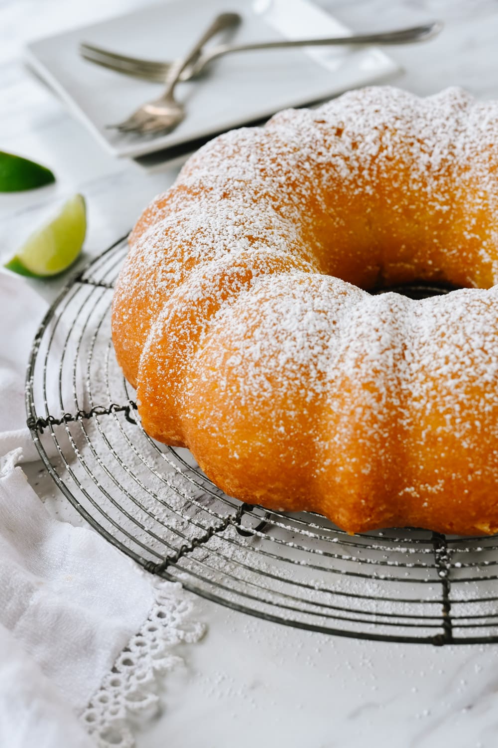 Key lime cake on cooling rack