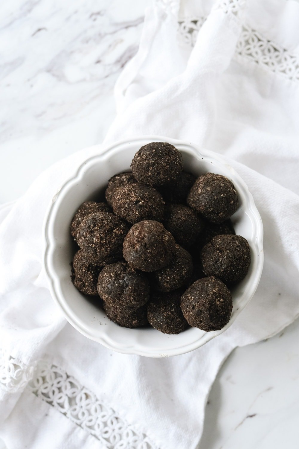 oreo truffles in a white bowl