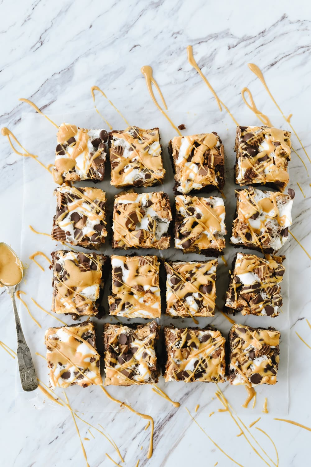 overhead view of peanut butter brownies