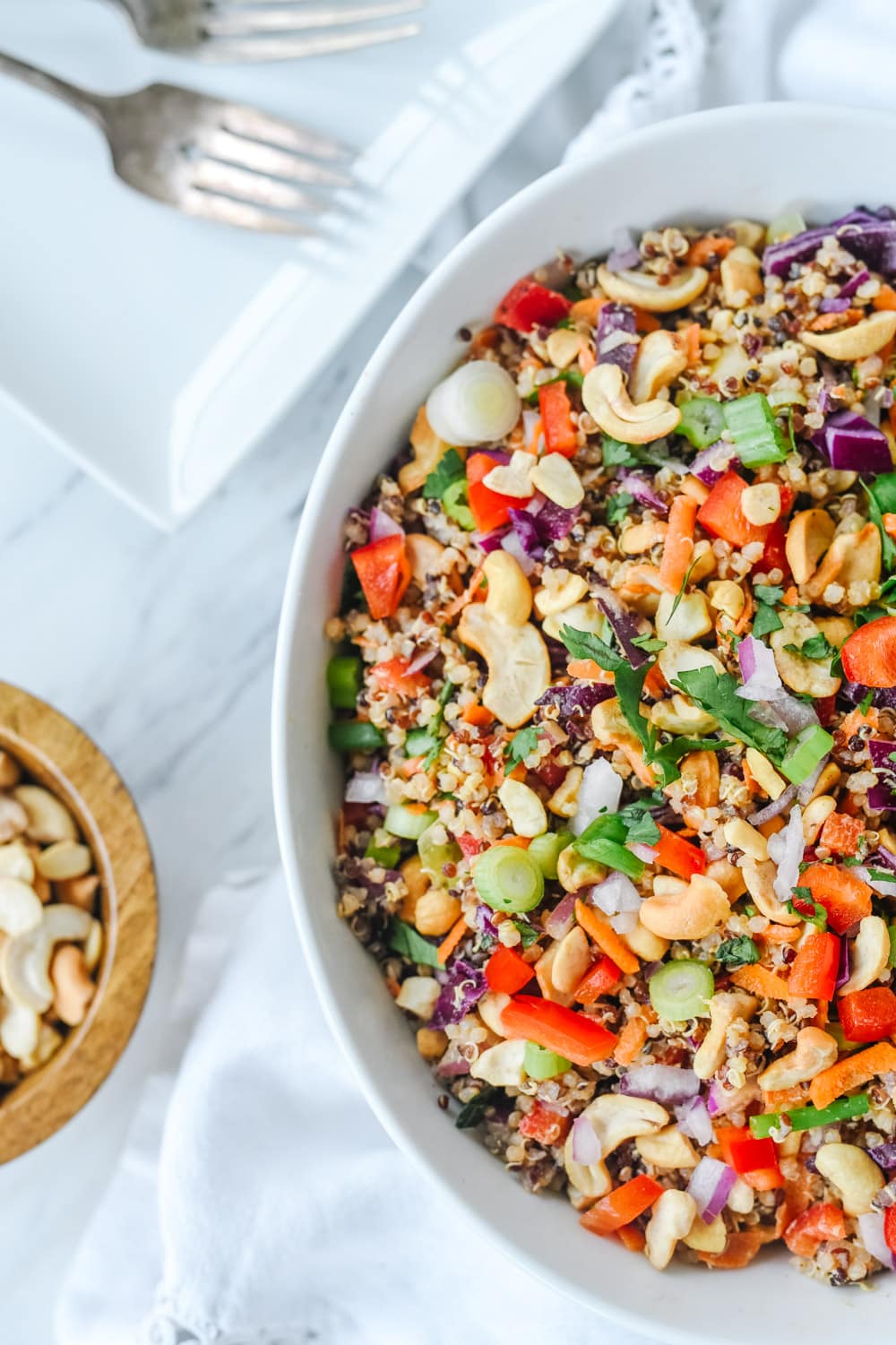crunchy thai quinoa salad overhead shot of thai quinoa salad